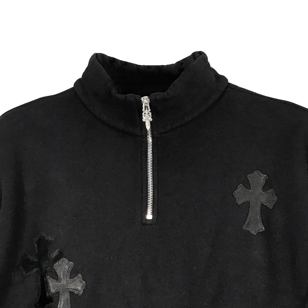 Chrome Hearts Black Patent Leather Cross Half Zip Sweatshirt