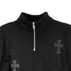 Chrome Hearts Black Patent Leather Cross Half Zip Sweatshirt