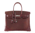 Hermes Birkin 35 Bordeaux Porosus Crocodile Palladium Hardware