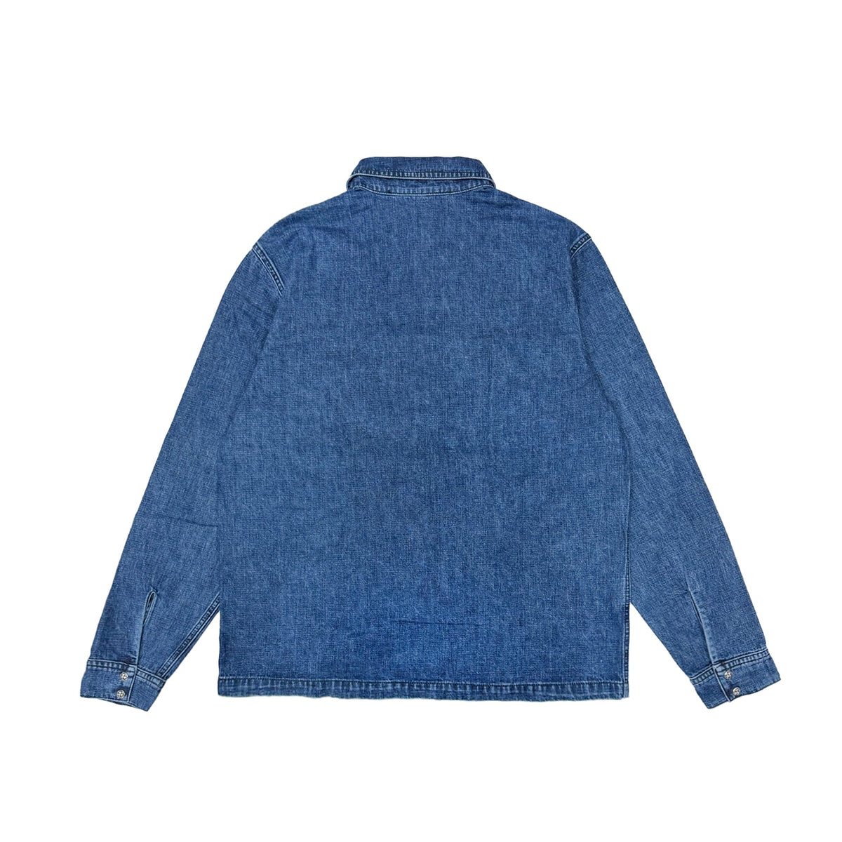 Chrome Hearts Denim Leather Cross Work Dog Shirt Jacket in Indigo Blue