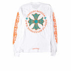 Chrome hearts miami art basel White long-sleeve shirt with decorative design and text on a white background