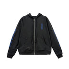 Chrome Hearts Blue Script Thermal Zip Up Hoodie, Black Thermal Cotton, Luxury Streetwear Front View.