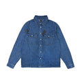 Chrome Hearts Denim Leather Cross Work Dog Shirt Jacket in Indigo Blue