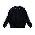 Full front view of the Chrome Hearts Crewneck Pullover showcasing the Neck Script logo and White Script on the sleeves.