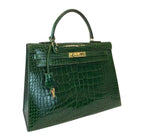 Hermes Kelly Sellier 35 Vert Emerald Alligator Gold Hardware