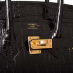 Hermes Black Shiny Niloticus Crocodile Birkin 25cm Gold Hardware