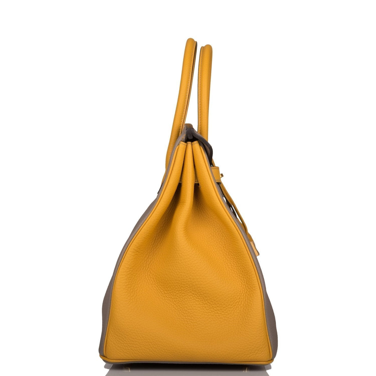Hermes Birkin 35 Etoupe and Jaune Ambre Togo Brushed Gold Hardware