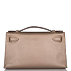 Vintage Hermes Kelly Pochette Bronze Chèvre Ruthenium Hardware
