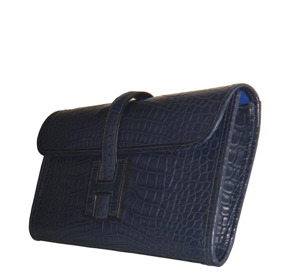 Hermes Jige 29 Clutch Bag Blue Alligator
