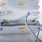 Hermes Kelly Wallet To Go Blue Brume Epsom Gold Hardware