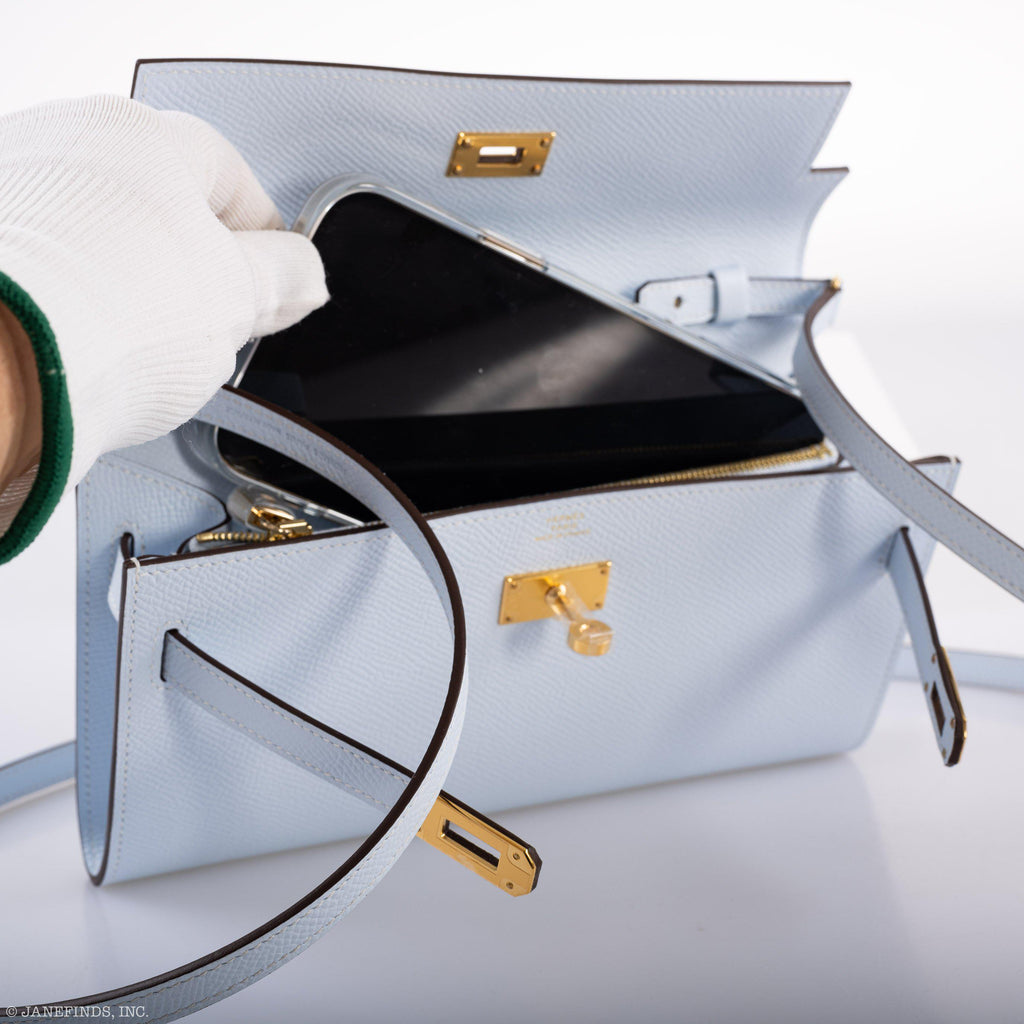 Hermes Kelly Wallet To Go Blue Brume Epsom Gold Hardware