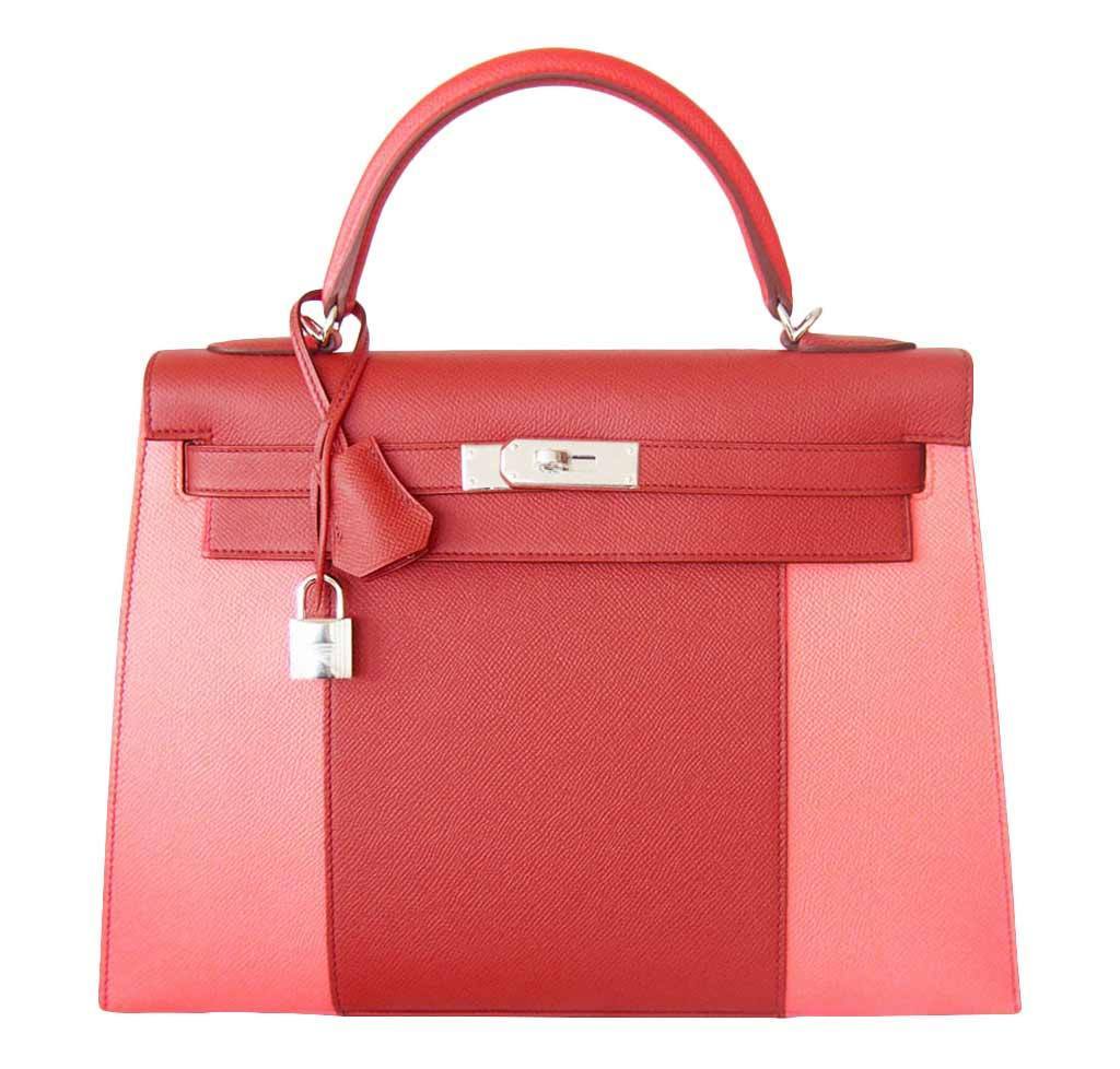 Hermes Kelly 32 Sellier Flag Flamingo Coral Epsom Leather Palladium Hardware