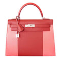 Hermes Kelly 32 Sellier Flag Flamingo Coral Epsom Leather Palladium Hardware