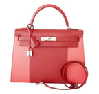 Hermes Kelly 32 Sellier Flag Flamingo Coral Epsom Leather Palladium Hardware