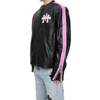Chrome Hearts White & Pink Cross Leather Patch Jacket in Black