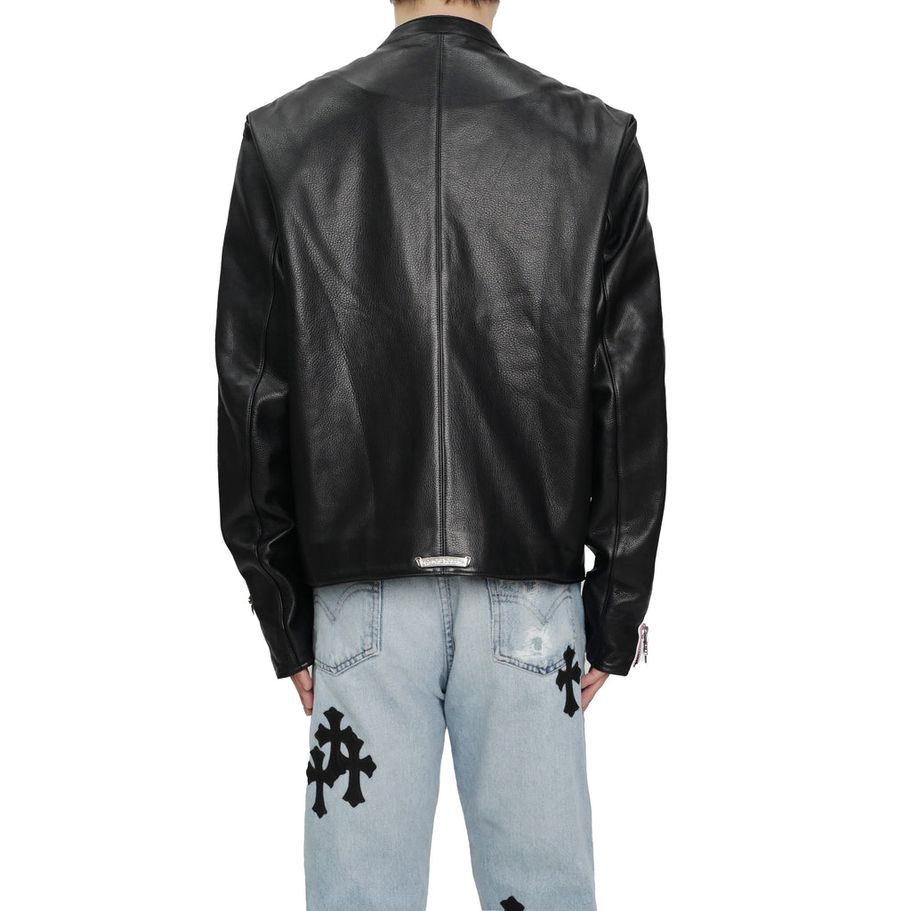 Chrome Hearts White & Pink Cross Leather Patch Jacket in Black