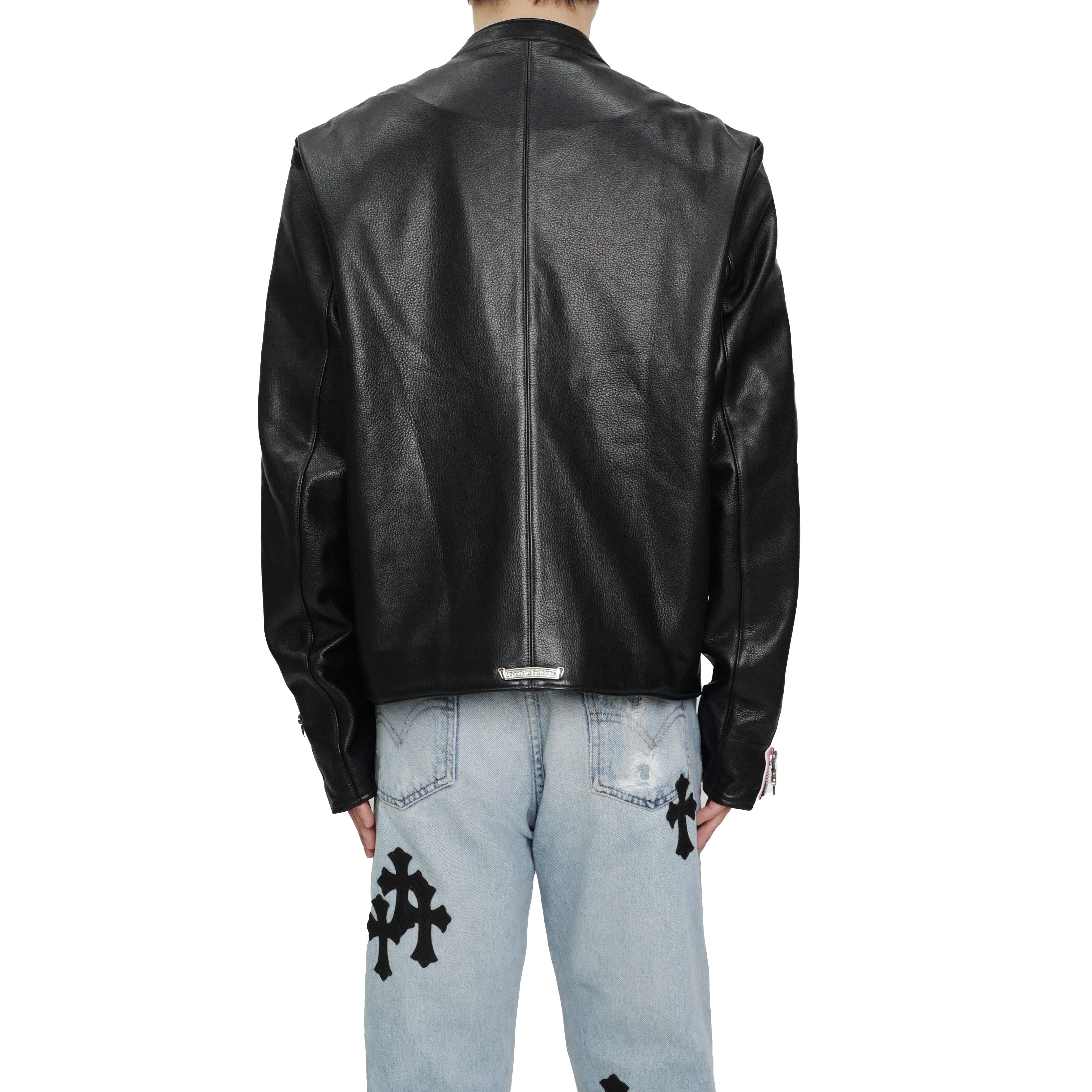 Chrome Hearts White & Pink Cross Leather Patch Jacket in Black
