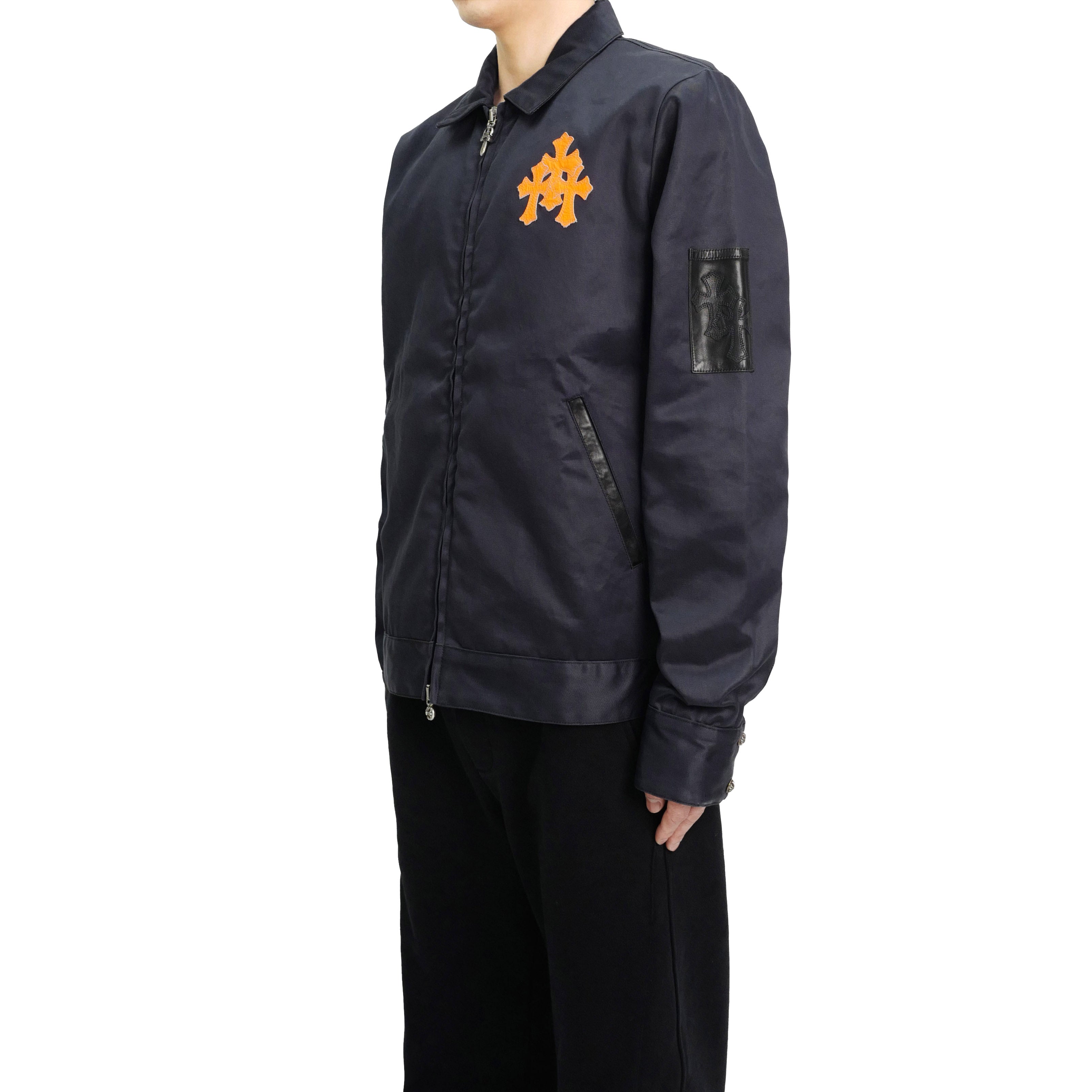 Chrome Hearts F&F Orange Triple Cross Nylon Zip Up Jacket in Navy
