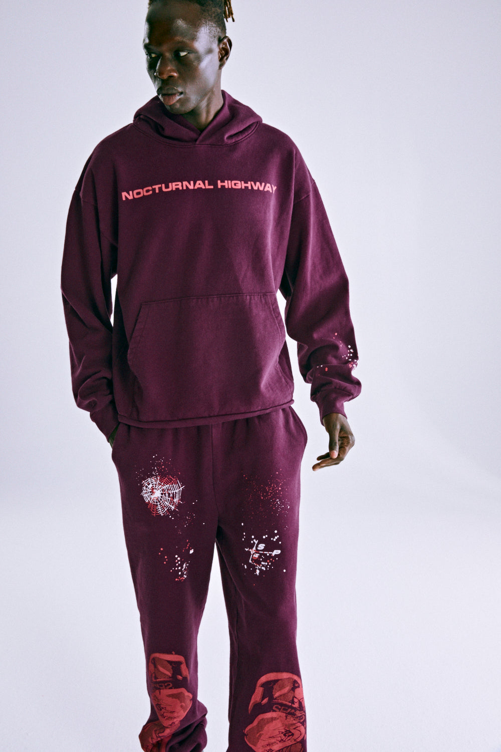 Sp5der Nocturnal Highway Hoodie - Burgundy