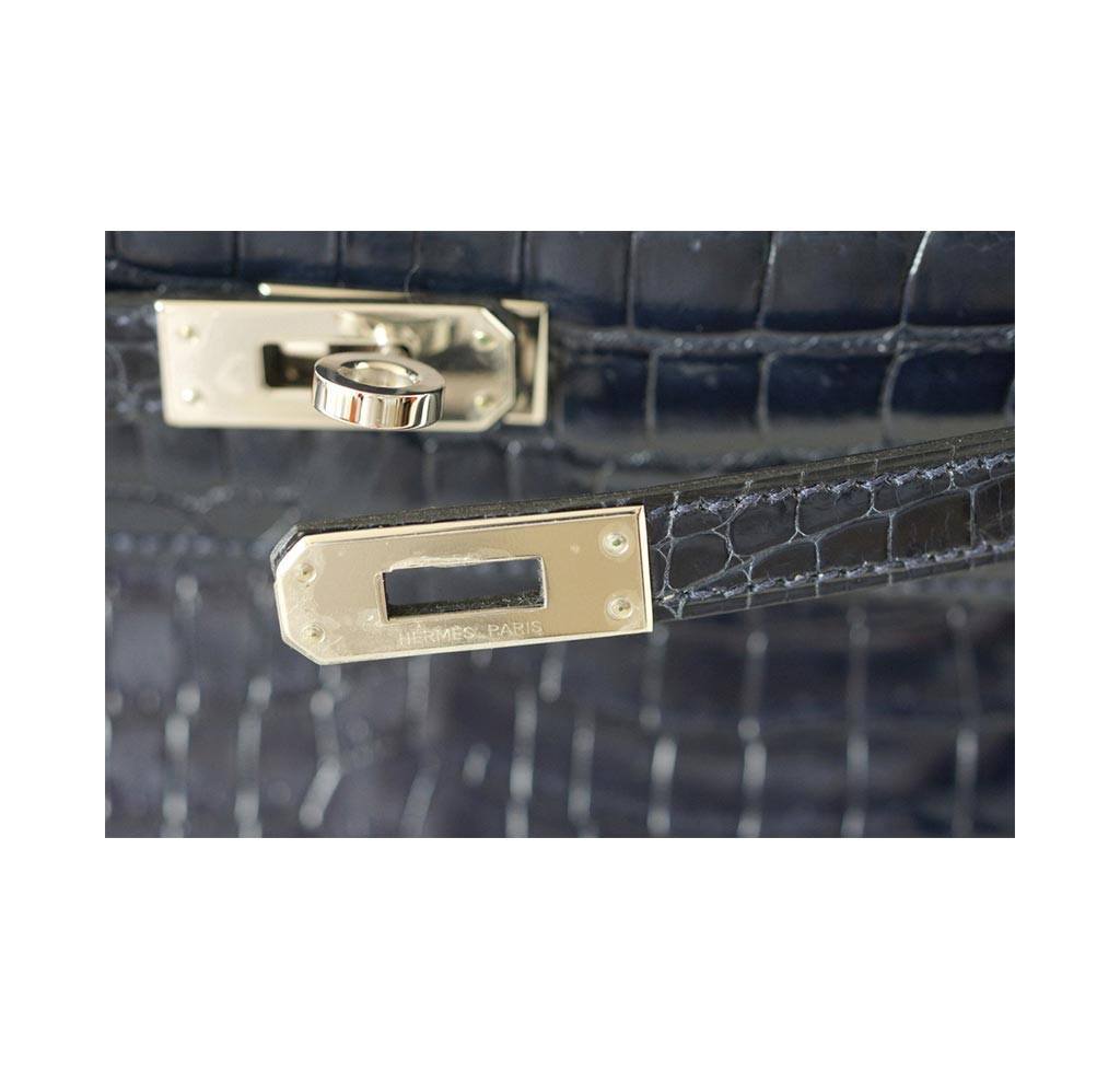 Hermes Kelly JPG Pochette Bleu Abyss Crocodile Palladium Hardware
