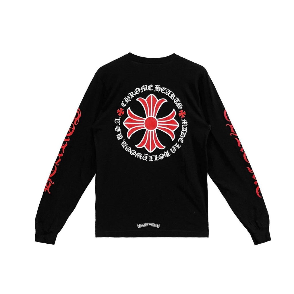 Chrome Hearts Black Hollywood Red Cross Logo Long Sleeve Shirt - front view