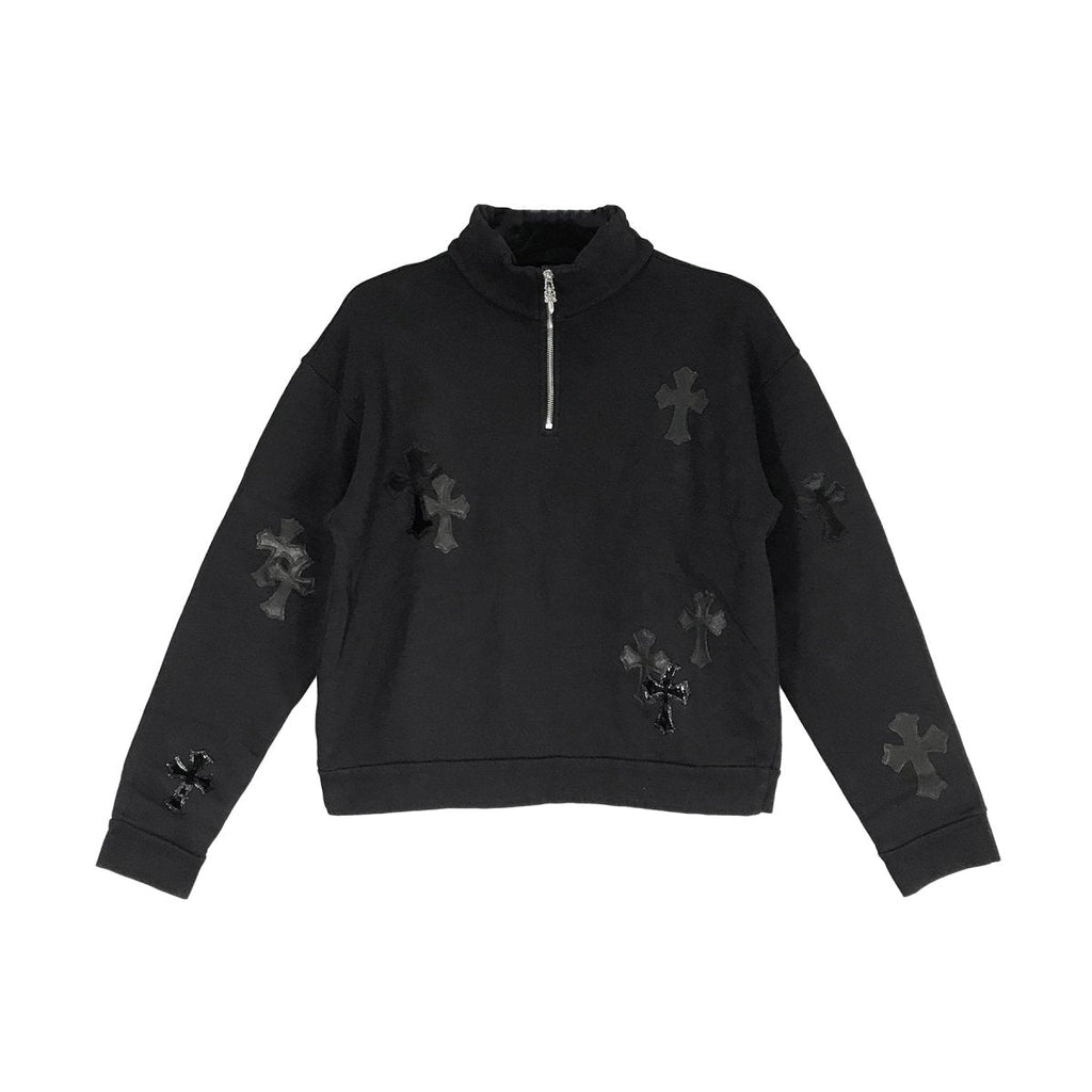 Chrome Hearts Black Patent Leather Cross Half Zip Sweatshirt