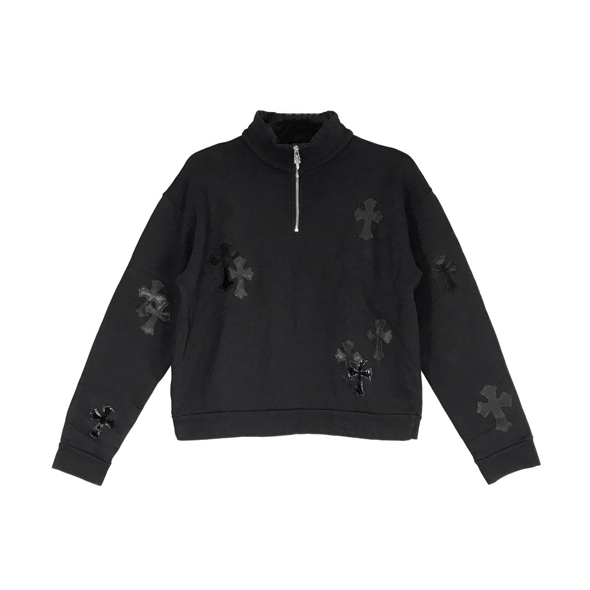 Chrome Hearts Black Patent Leather Cross Half Zip Sweatshirt