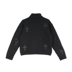 Chrome Hearts Black Patent Leather Cross Half Zip Sweatshirt