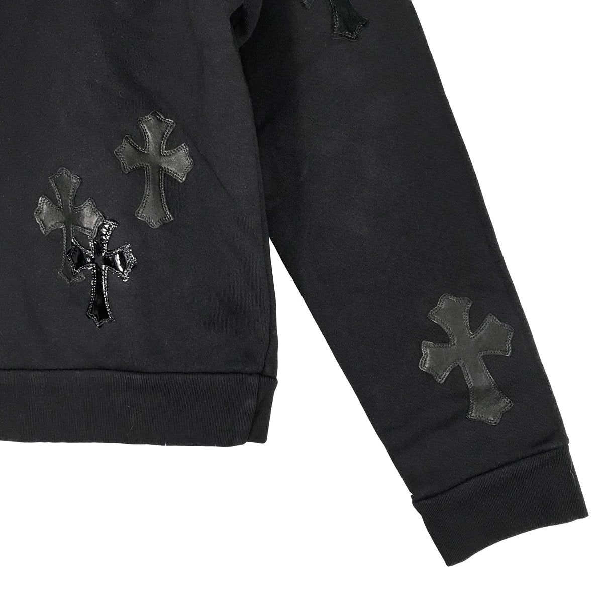 Chrome Hearts Black Patent Leather Cross Half Zip Sweatshirt