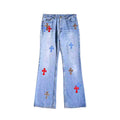 Chrome Hearts Blue Red and Leopard Cross Patch Jeans – Light Blue front view