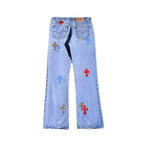 Chrome Hearts Blue Red and Leopard Cross Patch Jeans – Light Blue back view