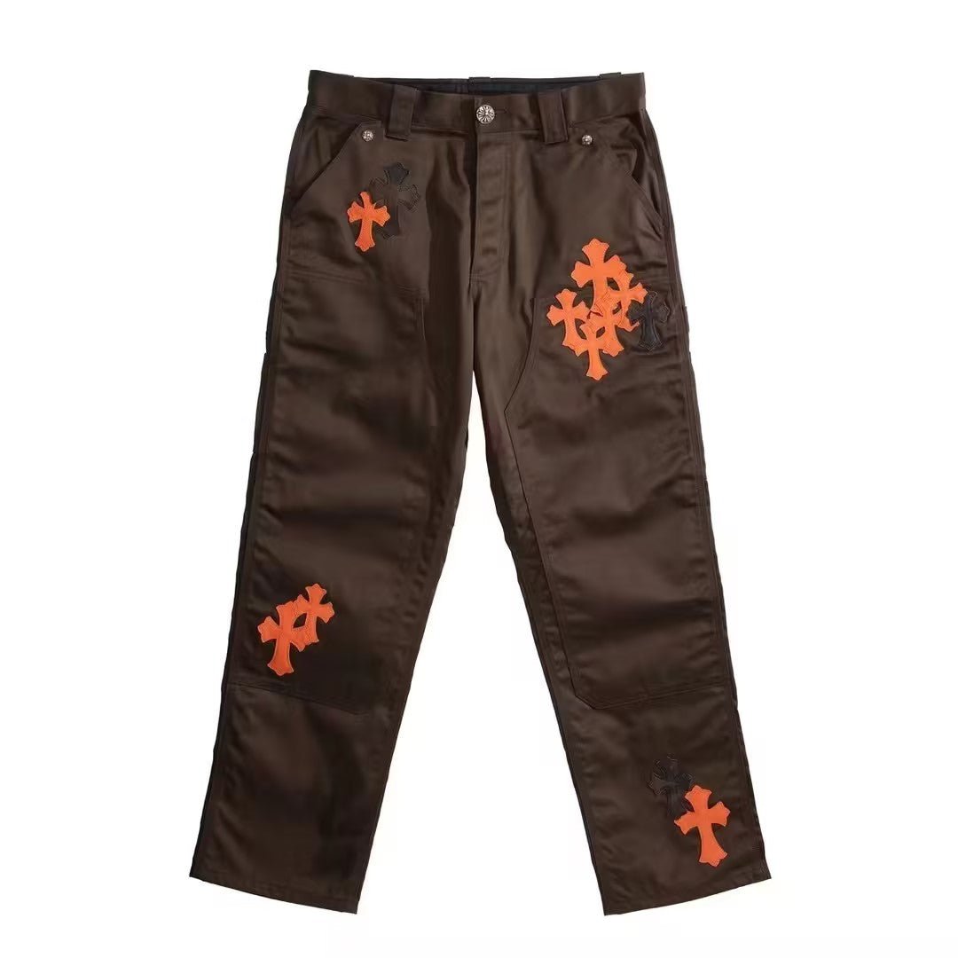 Chrome Hearts Brown Cotton Canvas Carpenter Pants, vintage-inspired cross patch detailing