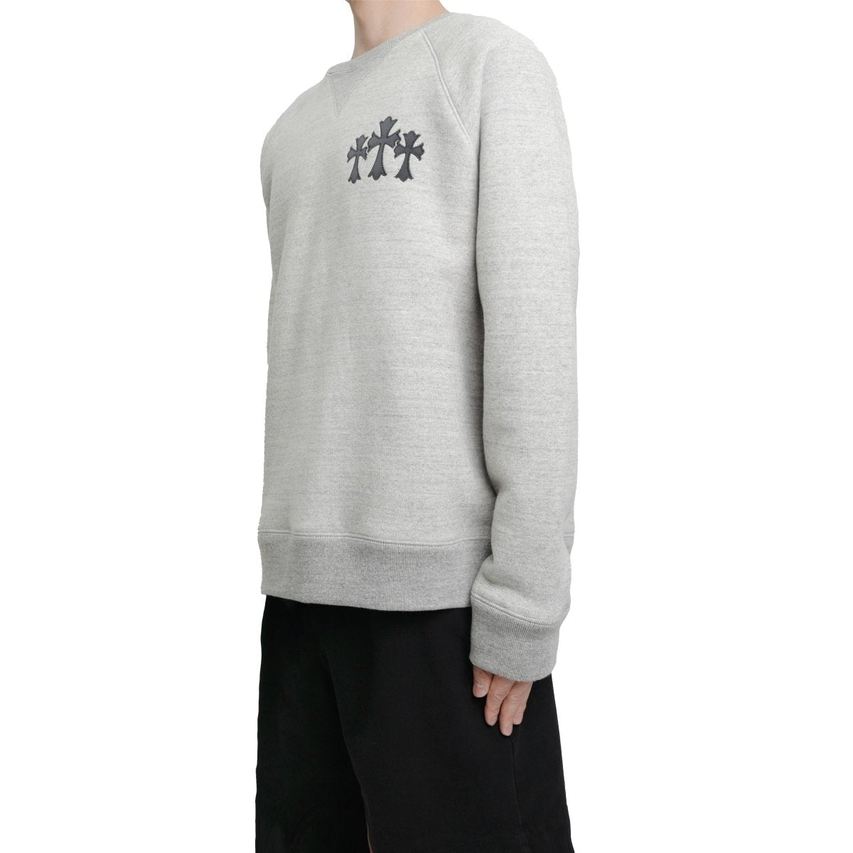 Chrome Hearts CH Cross Leather Patch Grey Sweatshirt - close up