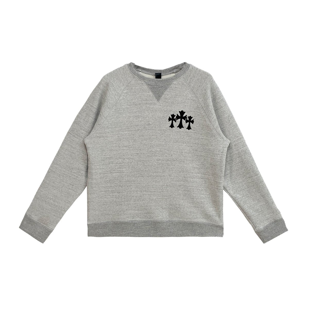 Chrome Hearts CH Cross Leather Patch Grey Sweatshirt - front view