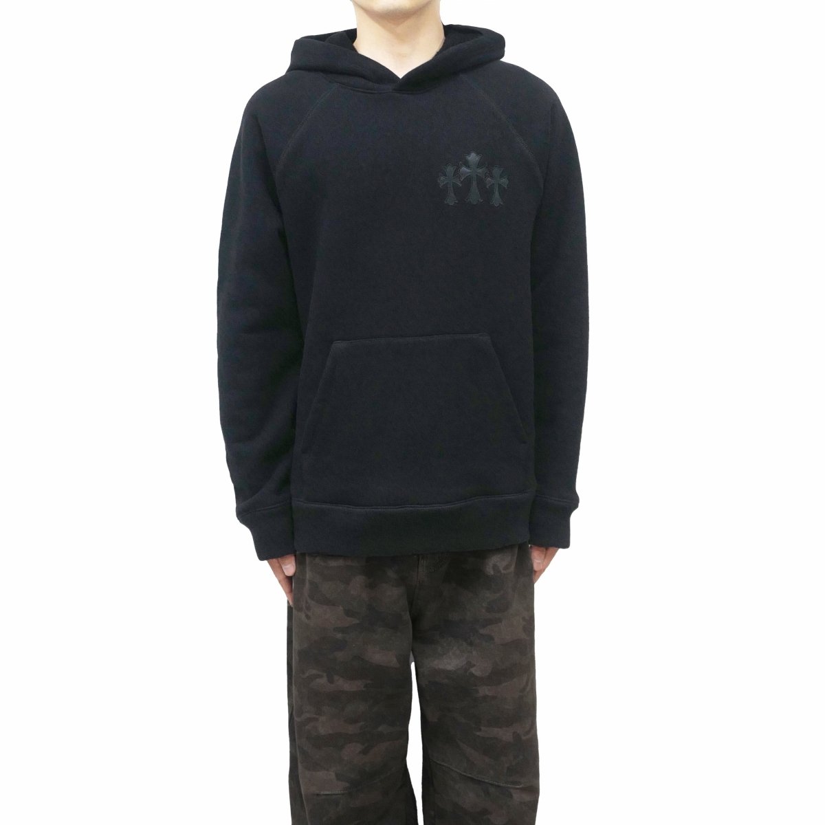 Chrome Hearts CH Logo Cross Leather Patch Black Pullover Hoodie