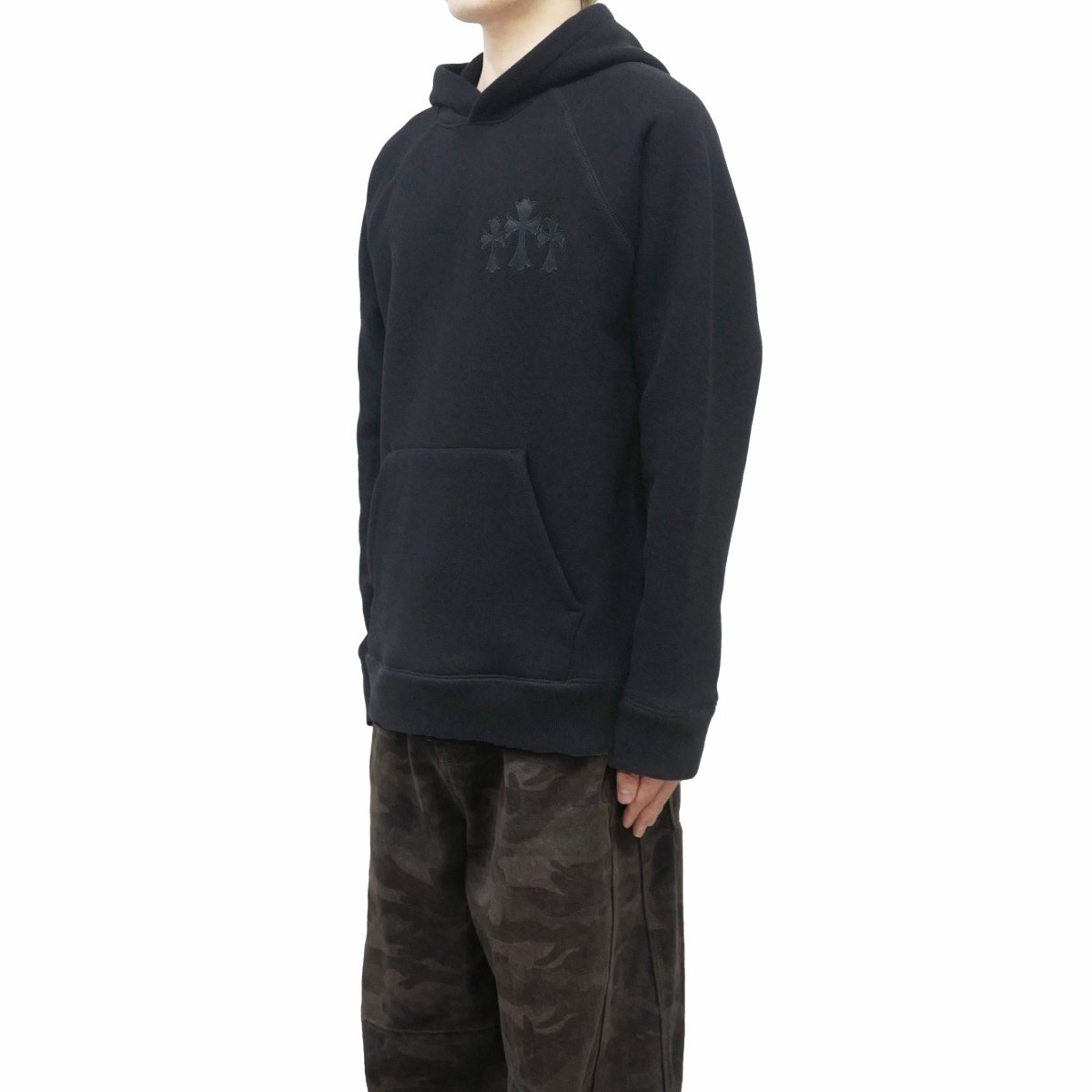 Chrome Hearts CH Logo Cross Leather Patch Black Pullover Hoodie