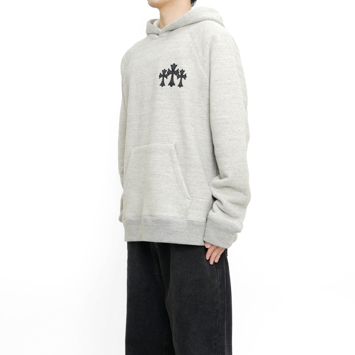 Chrome Hearts CH Logo Cross Leather Patch Grey Pullover Hoodie