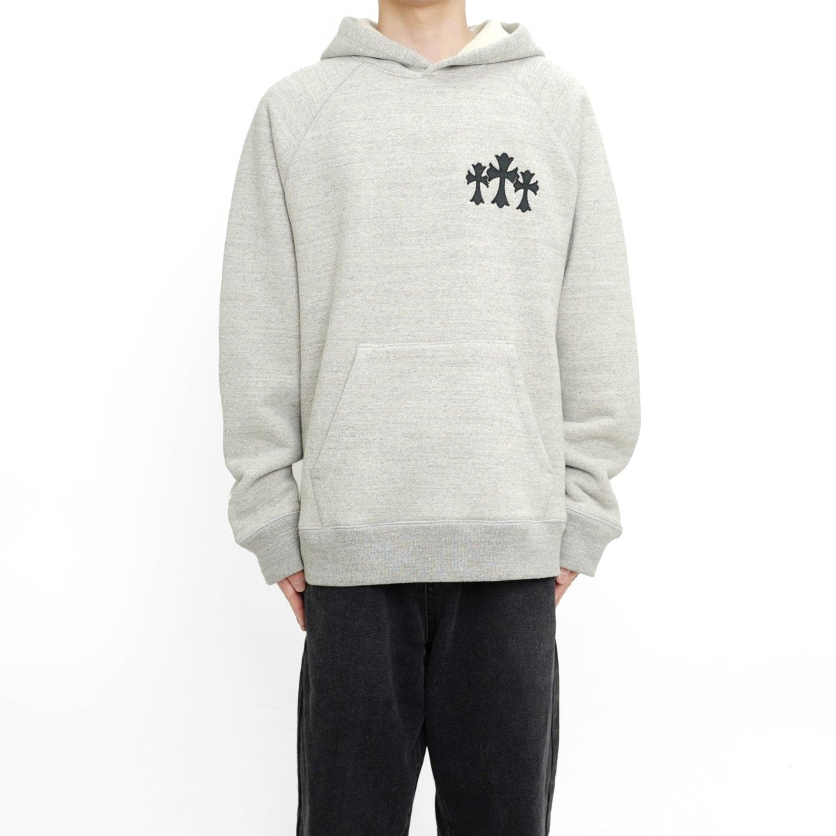 Chrome Hearts CH Logo Cross Leather Patch Grey Pullover Hoodie
