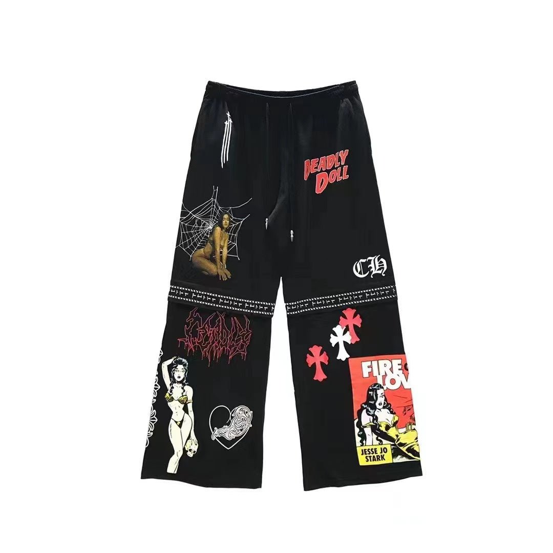 Chrome Hearts Deadly Doll Comic Black Loose Sweatpants