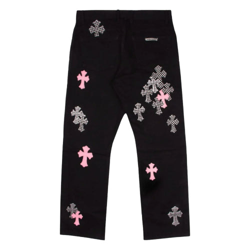 Chrome Hearts Black Denim Fleurknee Cross Patch Jeans