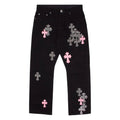 Chrome Hearts Black Denim Fleurknee Cross Patch Jeans
