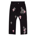 Chrome Hearts Black Denim Fleurknee Cross Patch Jeans