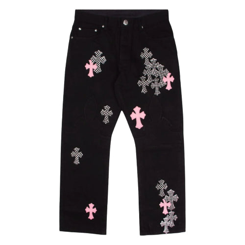 Chrome Hearts Black Denim Fleurknee Cross Patch Jeans