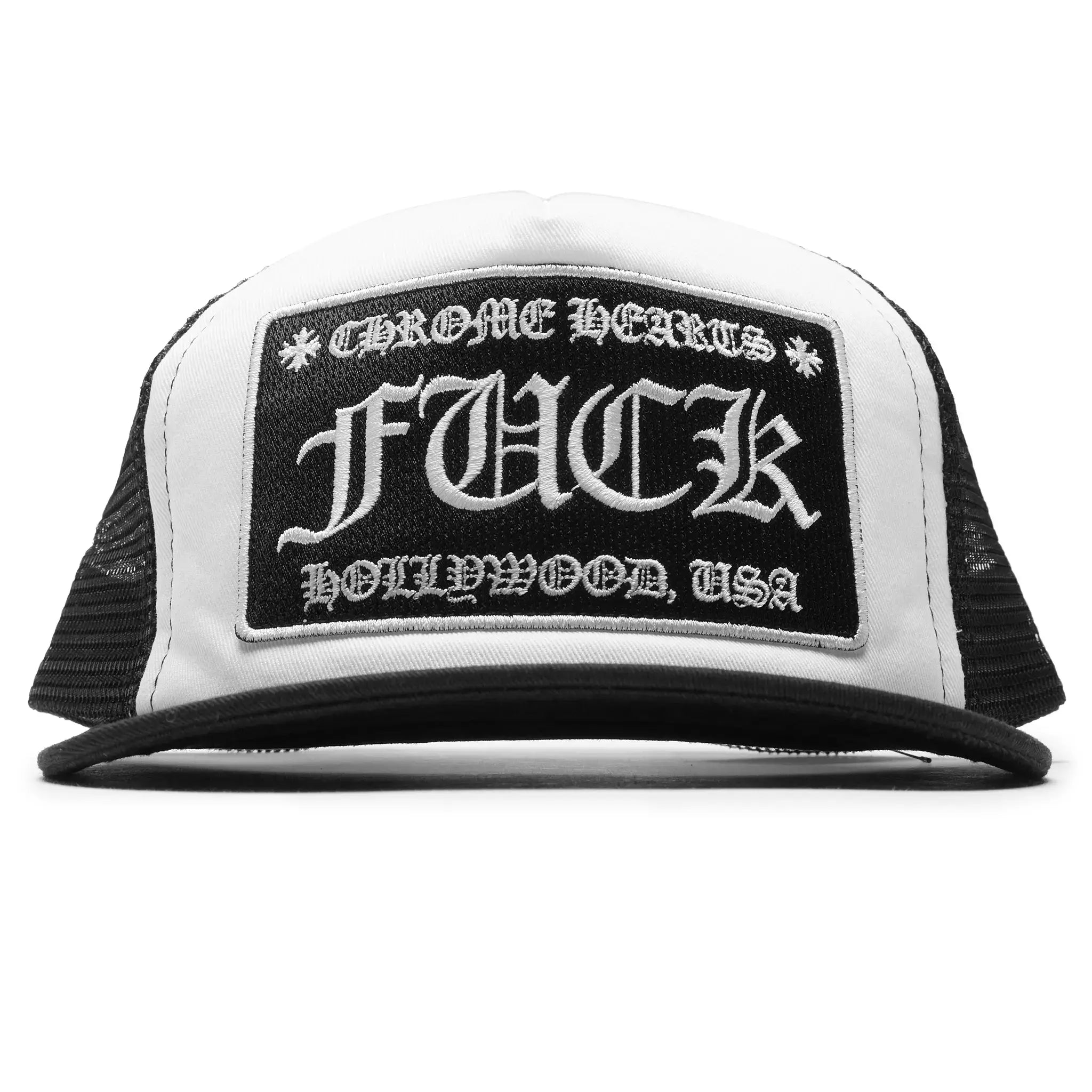 Chrome Hearts Fuck Hollywood Trucker Cap - White/Black