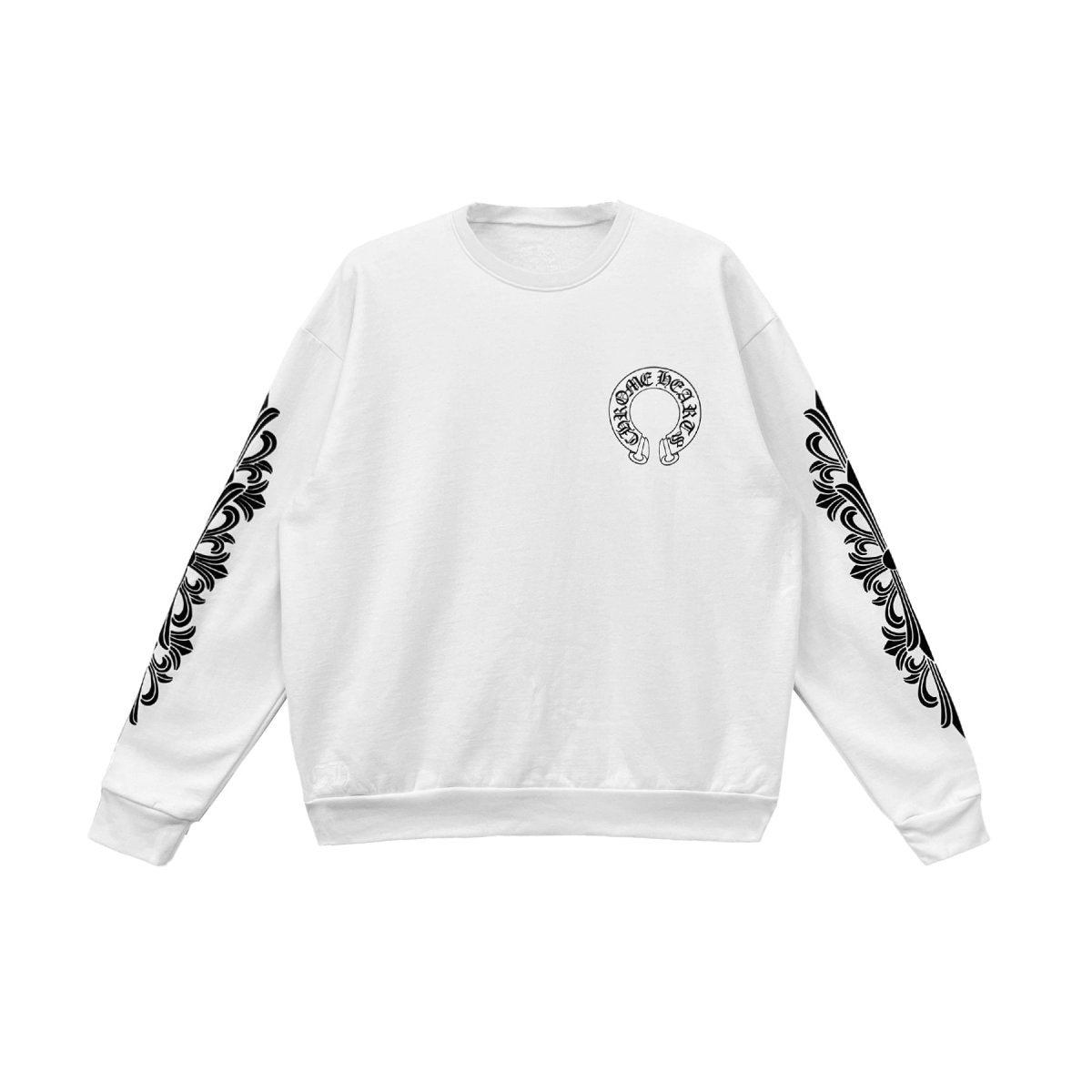 Chrome Hearts Horseshoe Floral Sleeves White Crewneck Sweatshirt - back view