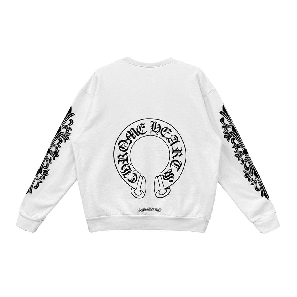 Chrome Hearts Horseshoe Floral Sleeves White Crewneck Sweatshirt - front view