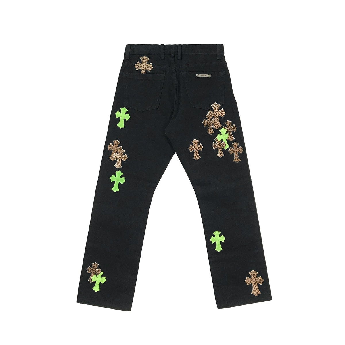 Chrome Hearts Leopard Green Cross Patch Jeans – Black back view