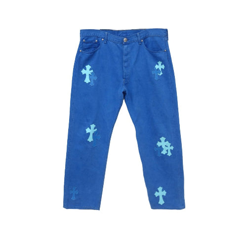 Chrome Hearts London Exclusive Blue Cross Patch Jeans front