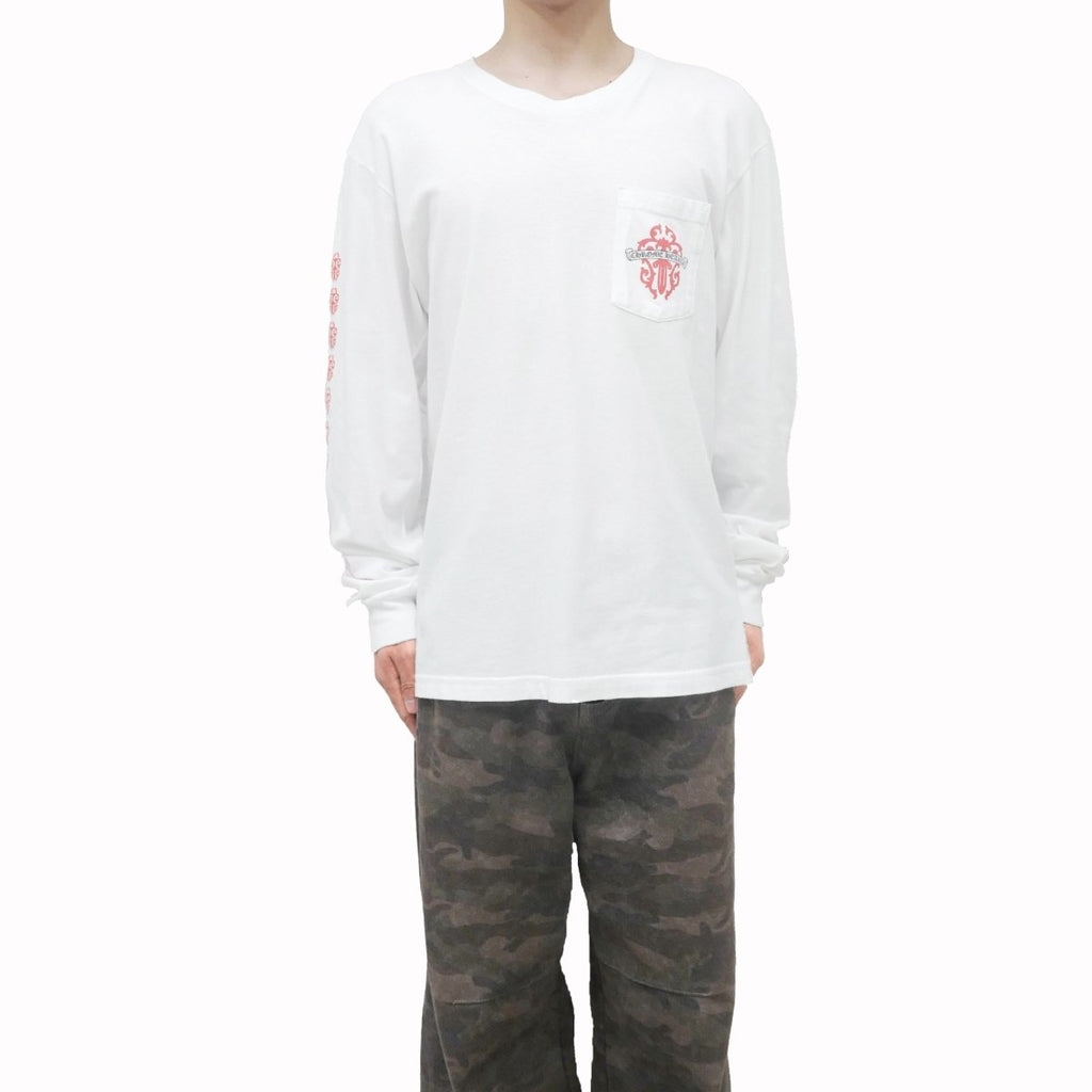 Chrome Hearts Red Dagger White Long Sleeve T-Shirt - Premium Cotton Tee - detail view