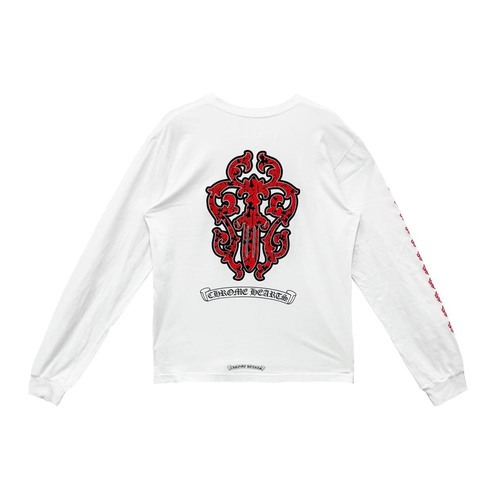 Chrome Hearts Red Dagger White Long Sleeve T-Shirt - Premium Cotton Tee - front view